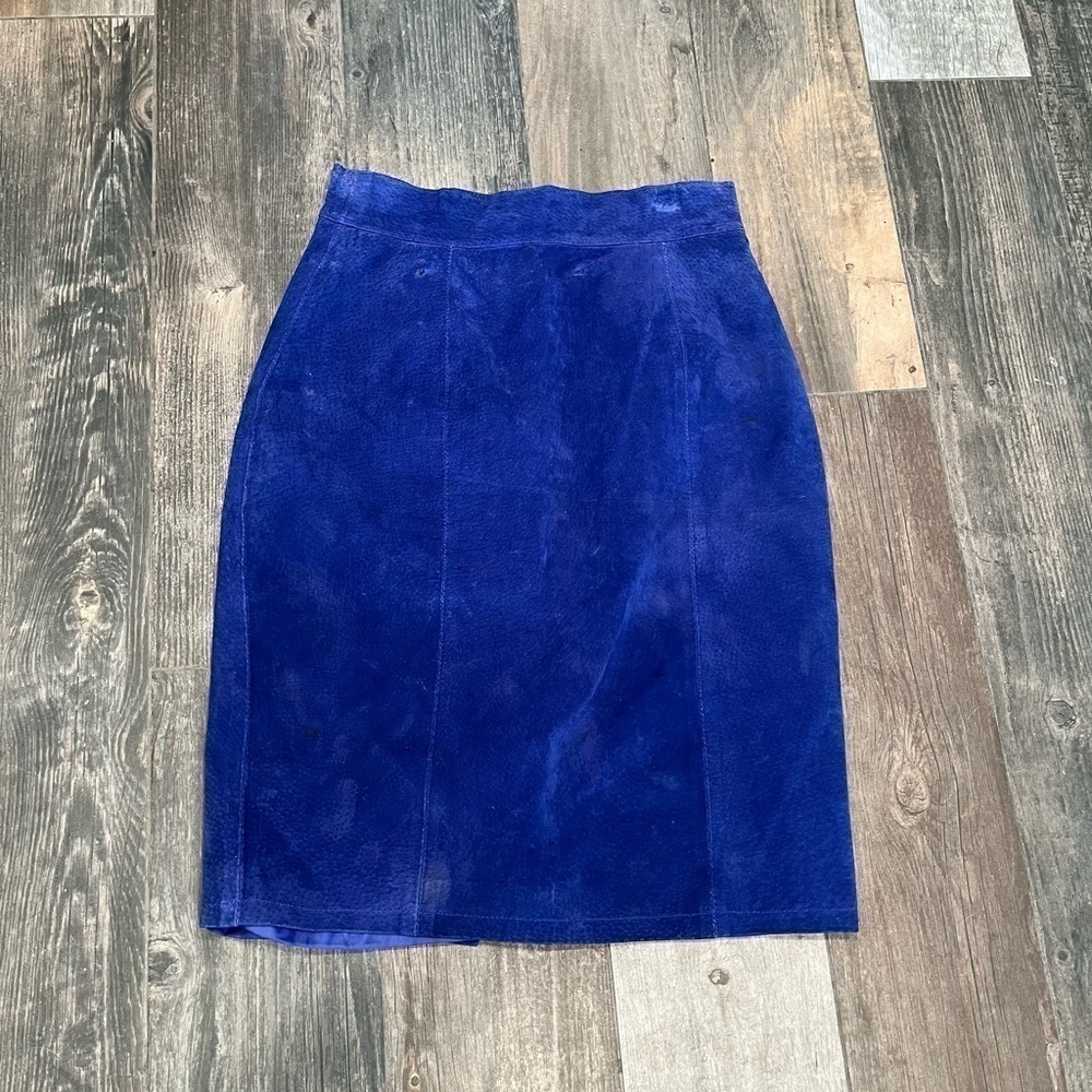 Don’t Stop Blue Suede Leather Mini Skirt High Waisted Sz 6 Y2K 80’90’s vintage